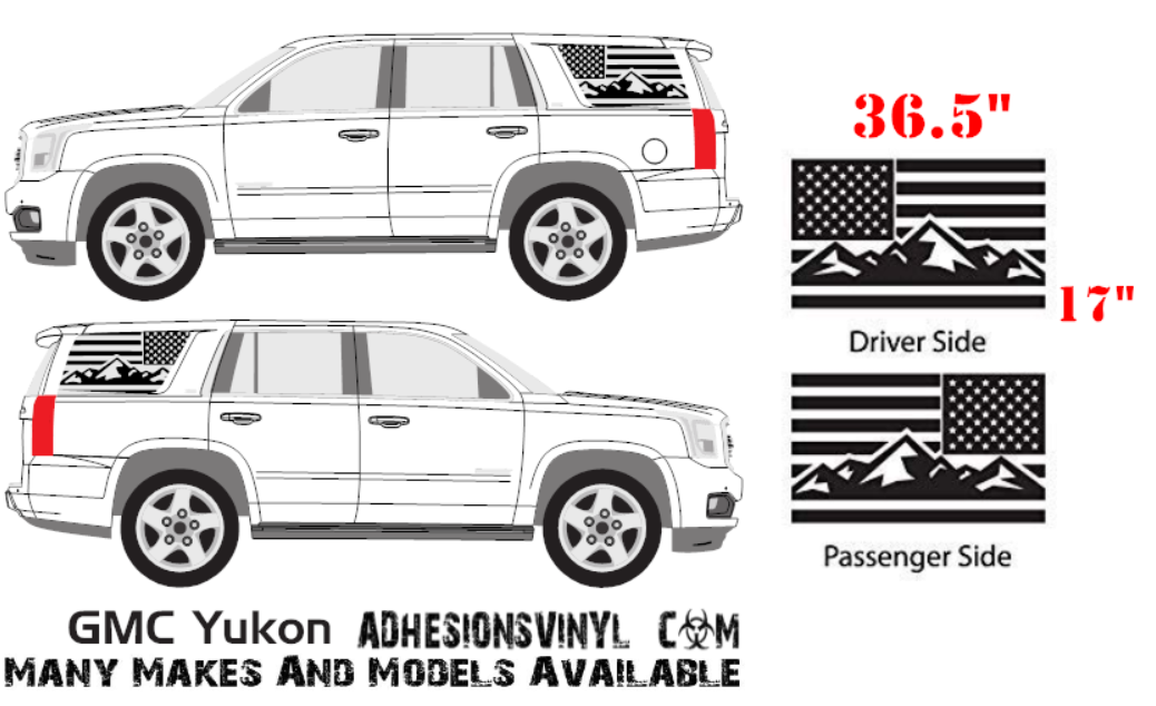 Quarter Glass Mountain Range Flag decal XL. (pair)